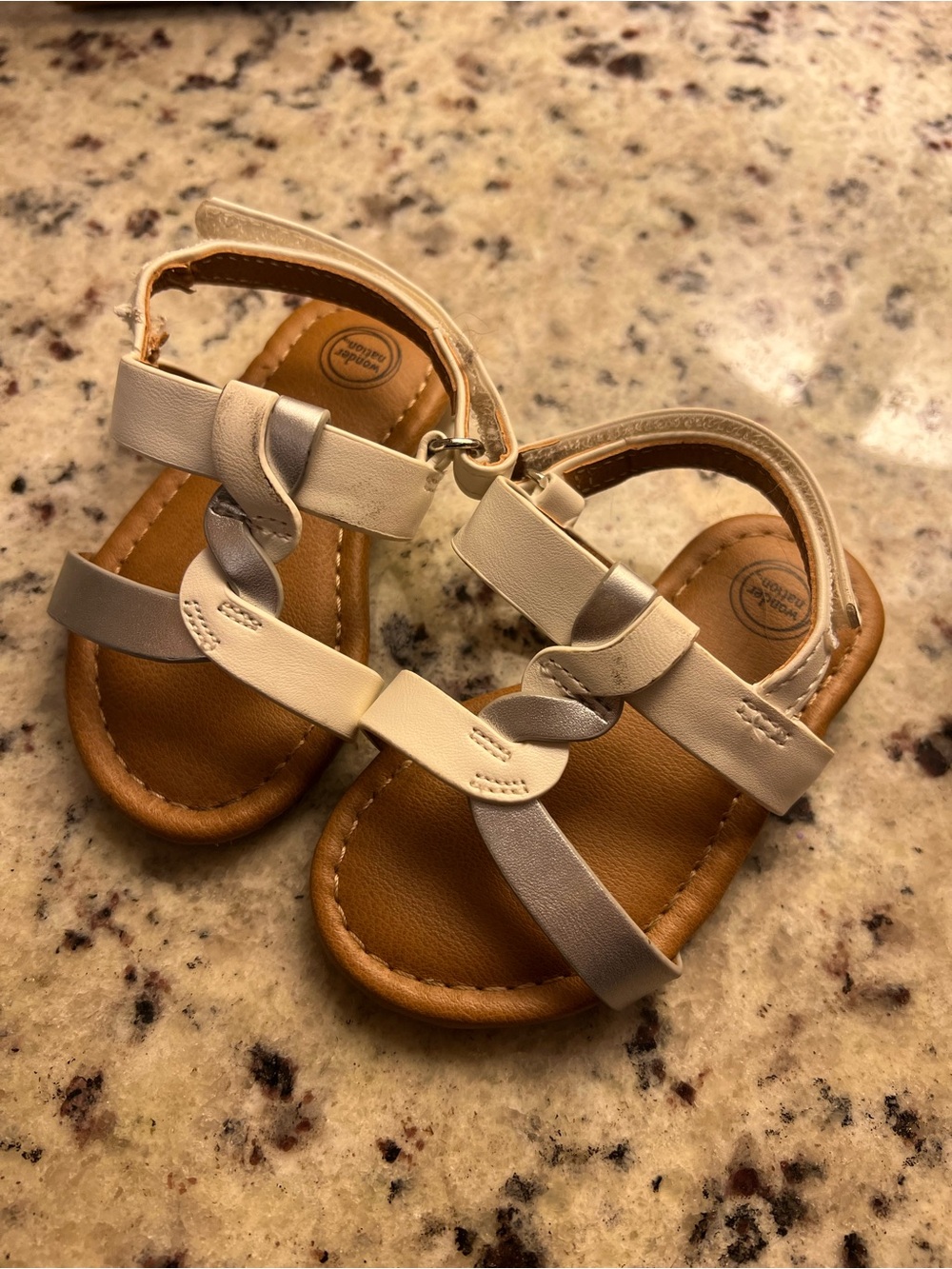 Kids White and Tan Braided Strap Sandals
